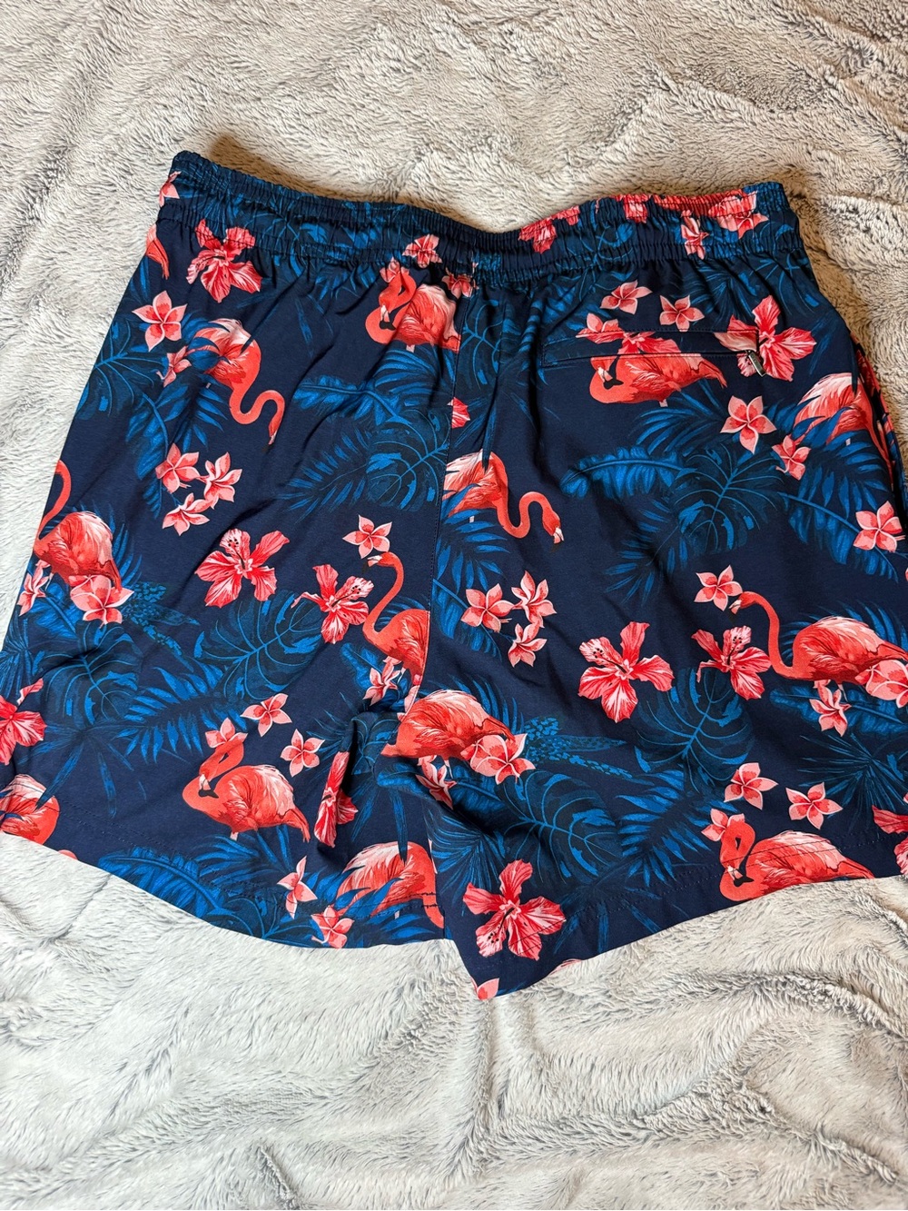 Caribbean flamingo floral swim trunks on navy background large - Picture 4 of 7